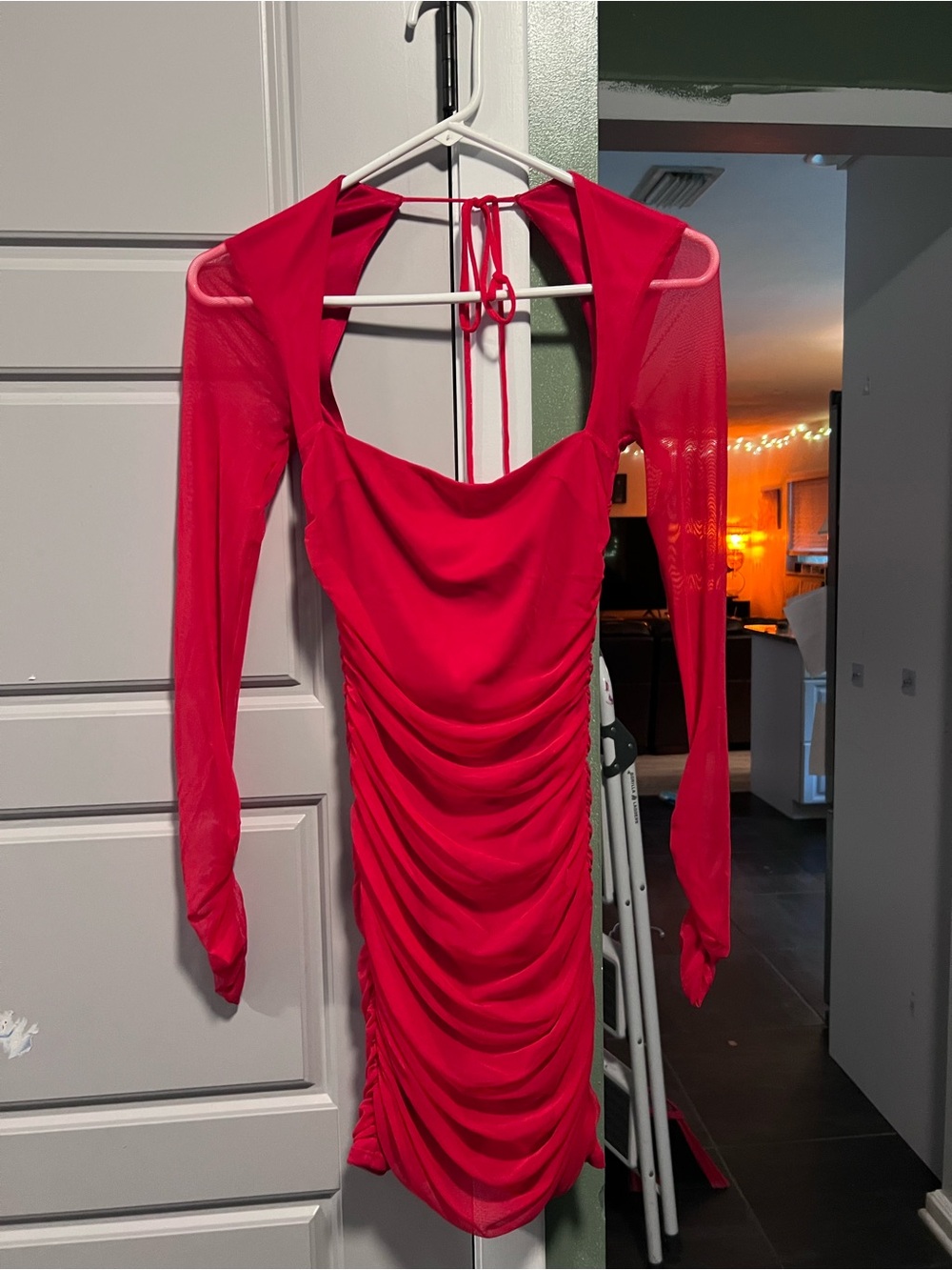 Lucy in the Sky red Ruched Long-Sleeve Mini Dress